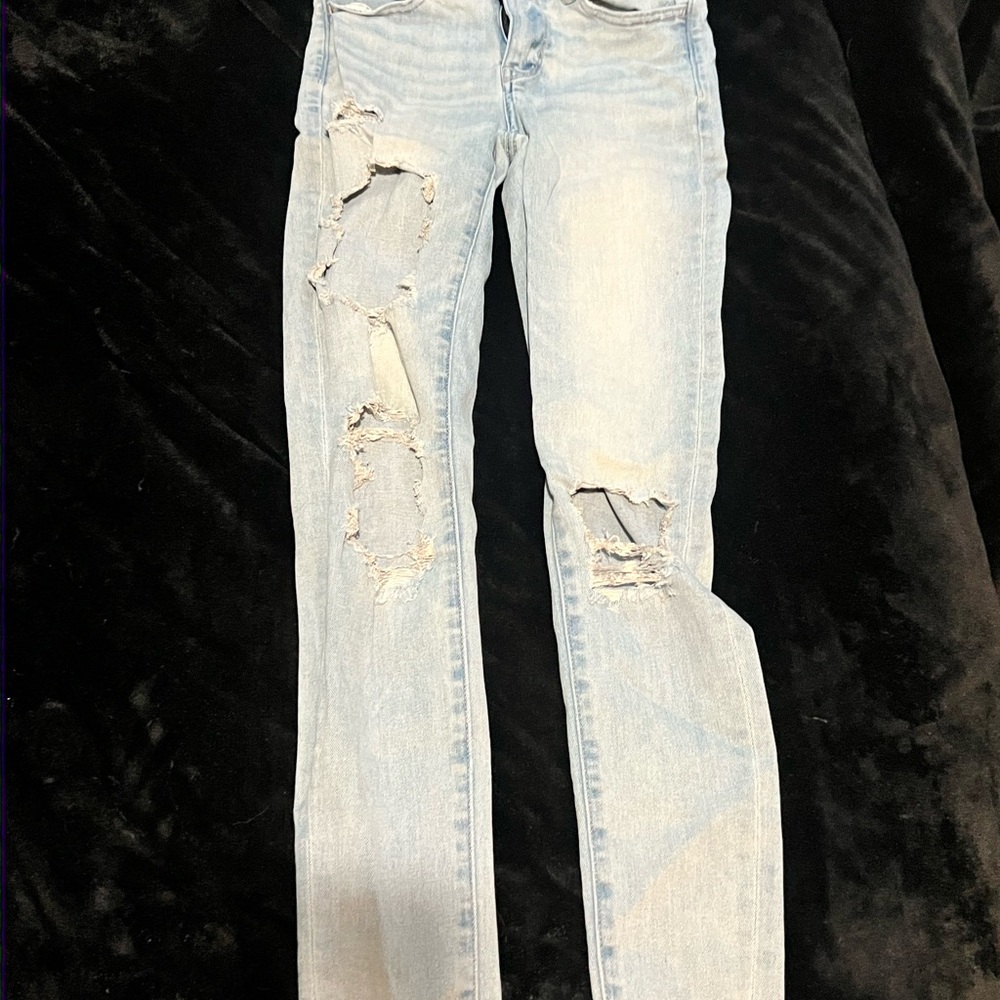 American Eagle Outfitters Light Blue Distressed Straight Leg Jeans